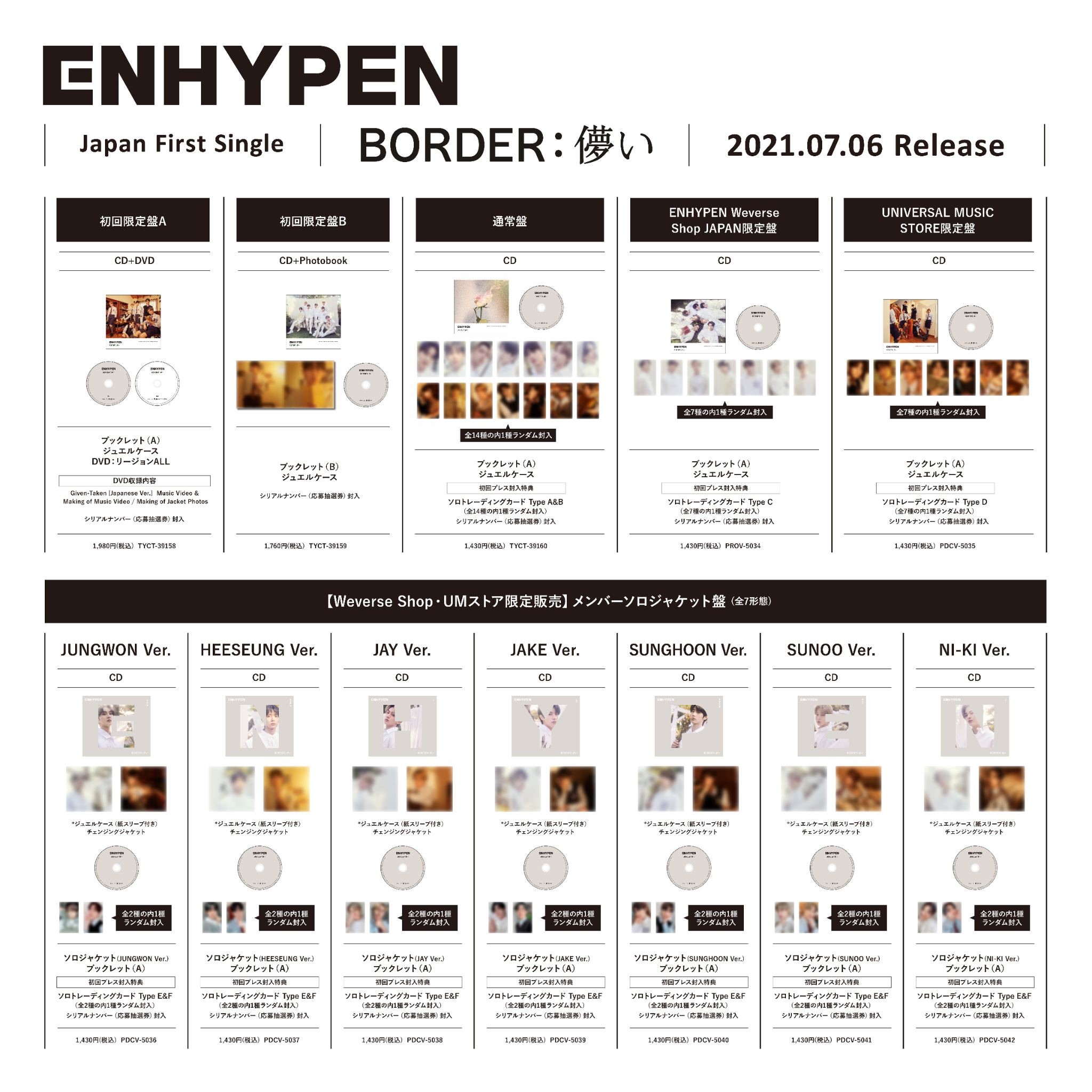 日本デビューシングル Border 儚い 商品展開図公開 Enhypen